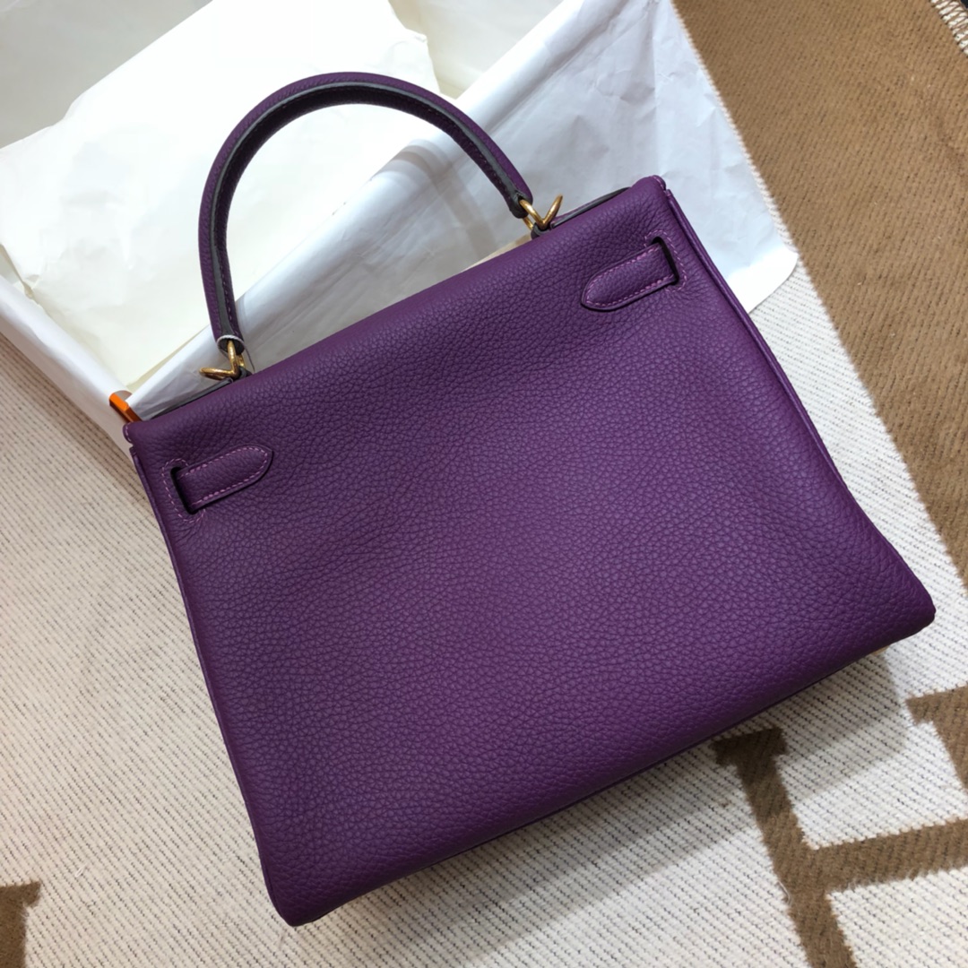 Hermes Kelly 28cm Handbag Shoulder Bag in Purple Togo Leather